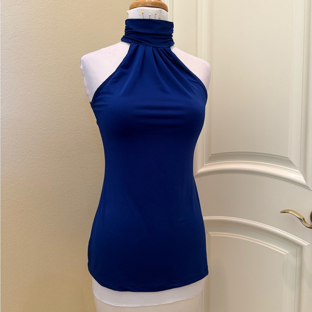 NWOT V. 1 couture Elegant knit Blue Halter Neck Top